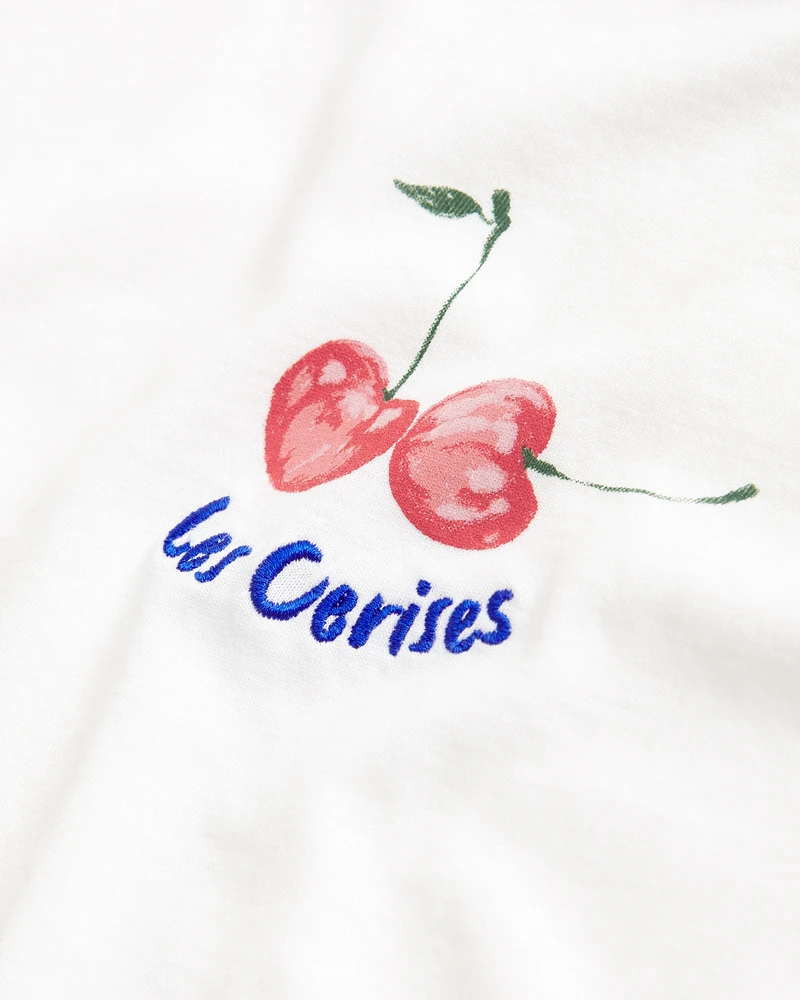 Short-Sleeve Cherry Graphic Skimming Tee