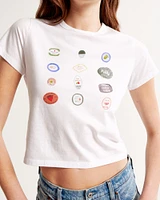 Short-Sleeve Stickers Graphic Skimming Tee