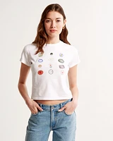 Short-Sleeve Stickers Graphic Skimming Tee