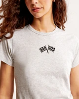 Short-Sleeve Racing Flag Graphic Skimming Tee