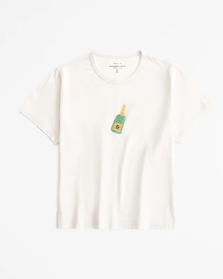 Short-Sleeve Champagne Graphic Skimming Tee