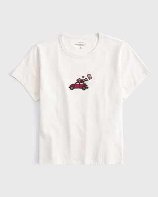 Short-Sleeve Kissed Napkin Graphic Skimming Tee