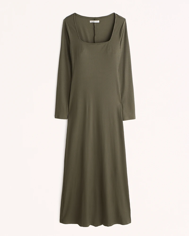 Long-Sleeve Knit Squareneck Maxi Dress