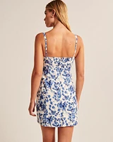 Corset Seamed Linen-Blend Mini Dress