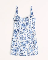 Corset Seamed Linen-Blend Mini Dress