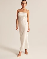 Satin Cowl Back Slip Midi Dress