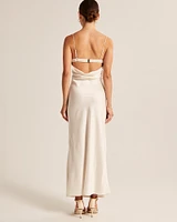 Satin Cowl Back Slip Midi Dress