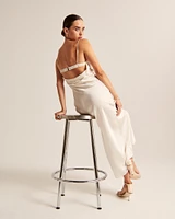 Satin Cowl Back Slip Midi Dress