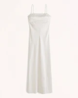 Satin Cowl Back Slip Midi Dress