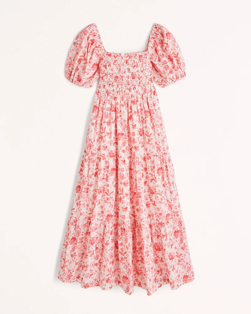 Smocked Bodice Poplin Midi Dress
