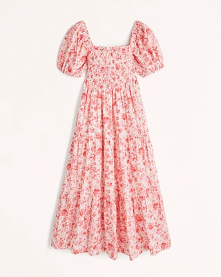 Smocked Bodice Poplin Midi Dress