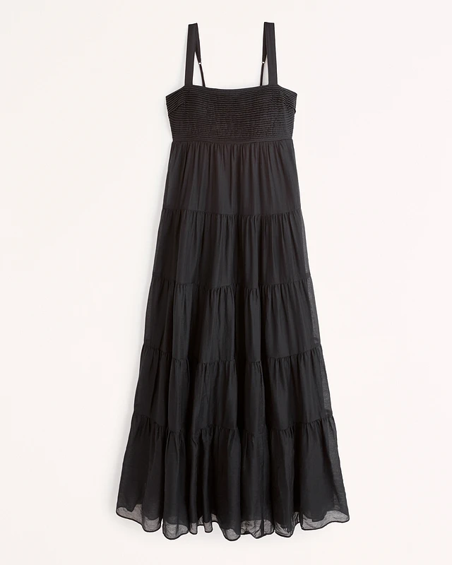 Abercrombie & Fitch Tiered Ruched Babydoll Maxi Dress | MainPlace Mall