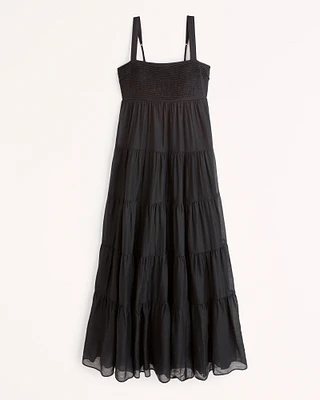 Tiered Ruched Babydoll Maxi Dress