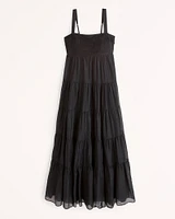 Tiered Ruched Babydoll Maxi Dress