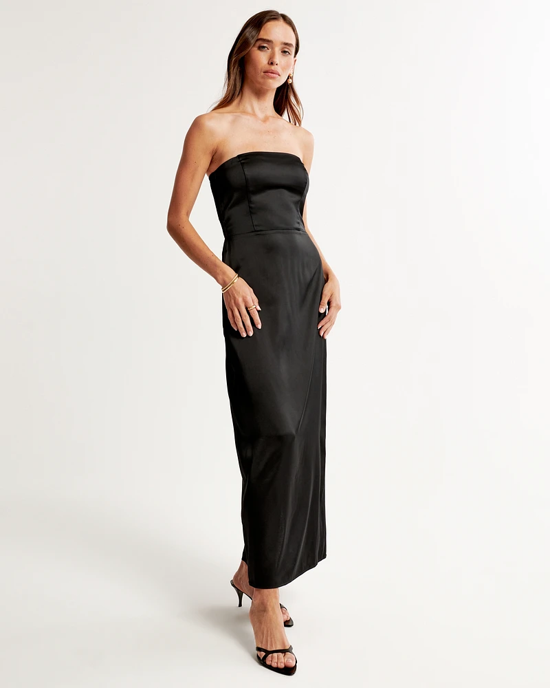 Strapless Satin Maxi Dress