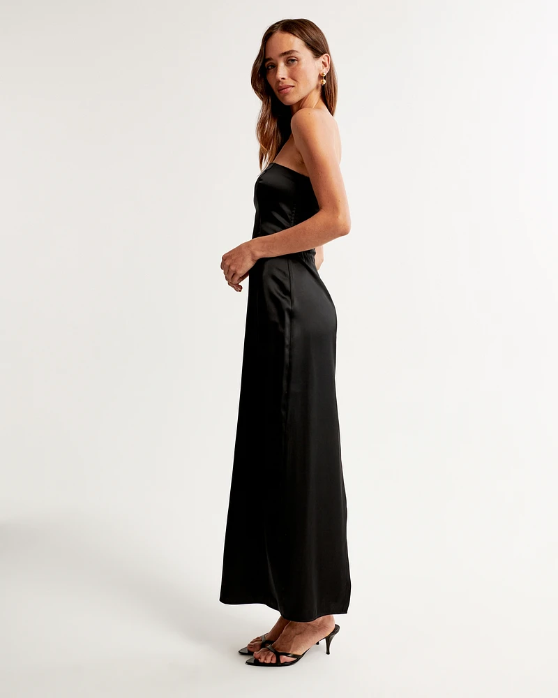 Strapless Satin Maxi Dress