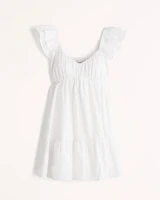 Ruched Flutter Sleeve Mini Dress