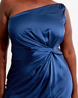 One-Shoulder Satin Knotted Midi Dress