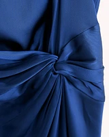 One-Shoulder Satin Knotted Midi Dress