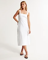 Premium Linen High-Slit Midi Dress