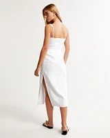 Premium Linen High-Slit Midi Dress