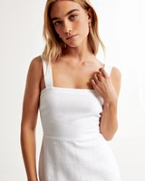 Premium Linen High-Slit Midi Dress