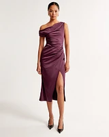 Stretch Satin Draped Midi Dress