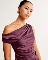 Stretch Satin Draped Midi Dress