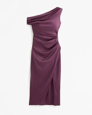 Stretch Satin Draped Midi Dress