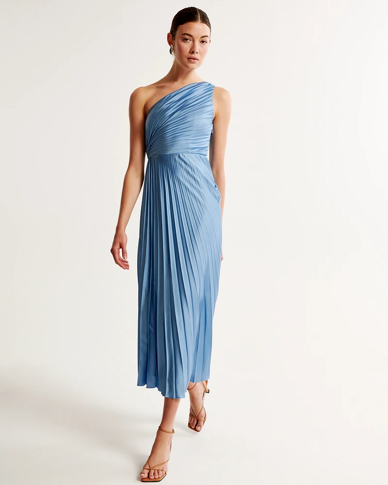 One-Shoulder Pleated Maxi Dress