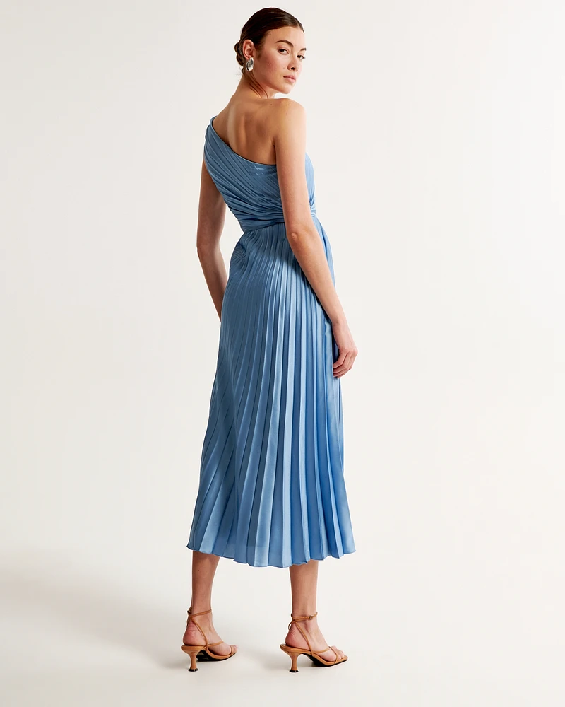 One-Shoulder Pleated Maxi Dress