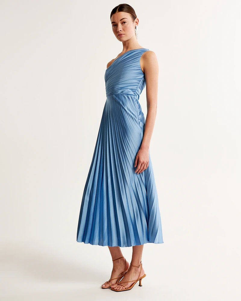 One-Shoulder Pleated Maxi Dress