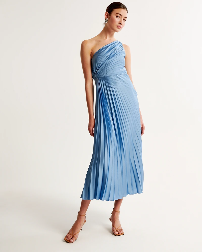 One-Shoulder Pleated Maxi Dress