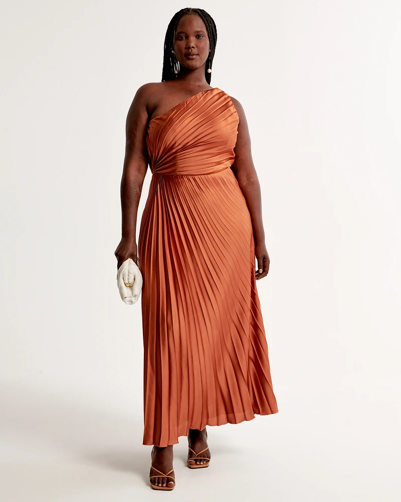 One-Shoulder Pleated Maxi Dress