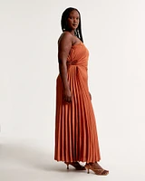 One-Shoulder Pleated Maxi Dress