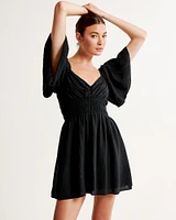 Angel Sleeve Smocked Waist Mini Dress