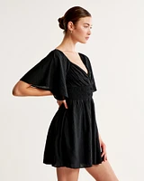 Angel Sleeve Smocked Waist Mini Dress