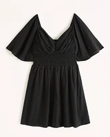 Angel Sleeve Smocked Waist Mini Dress