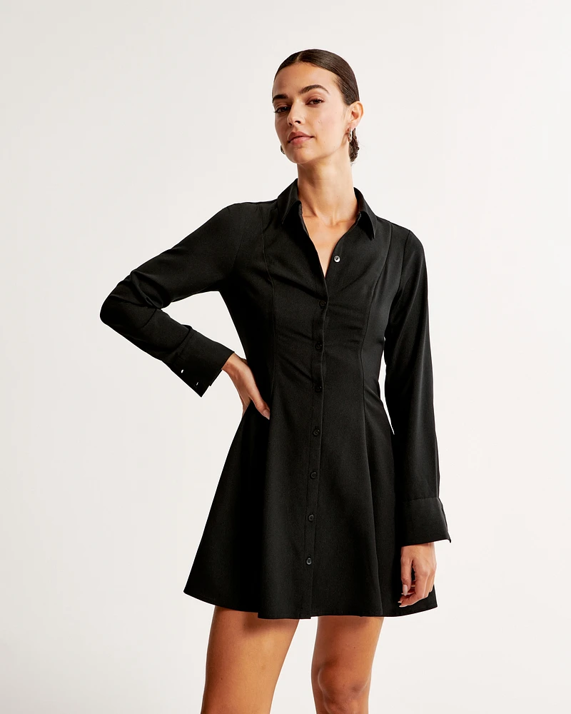 Long-Sleeve Crepe Shirt Dress