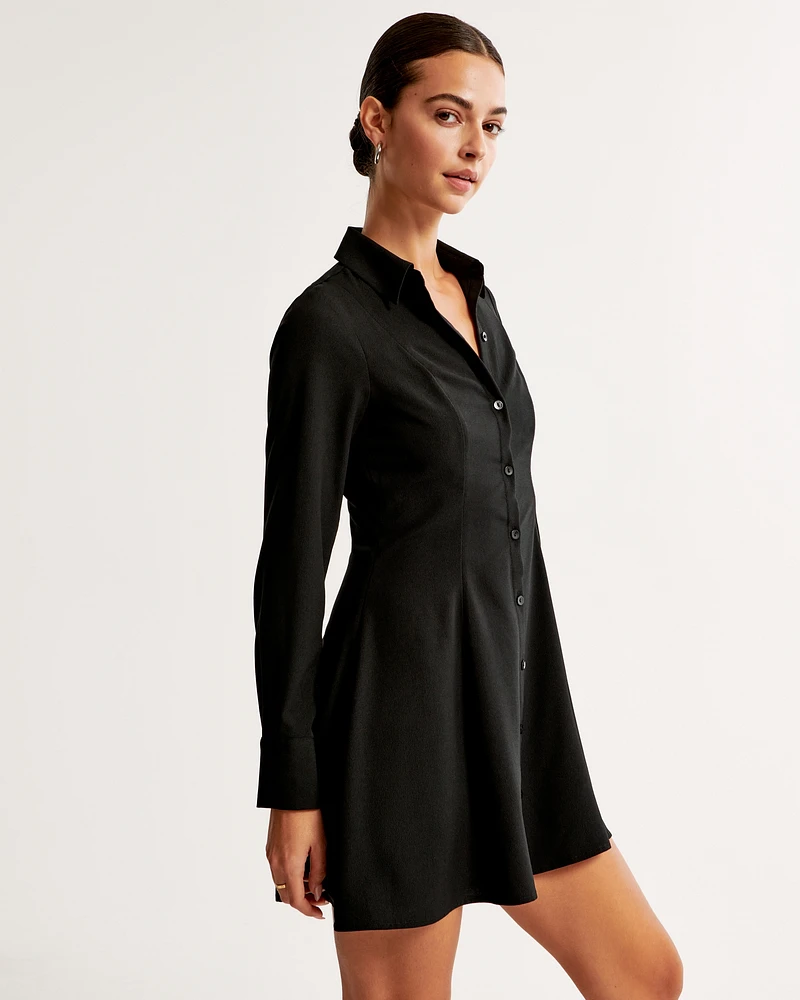 Long-Sleeve Crepe Shirt Dress