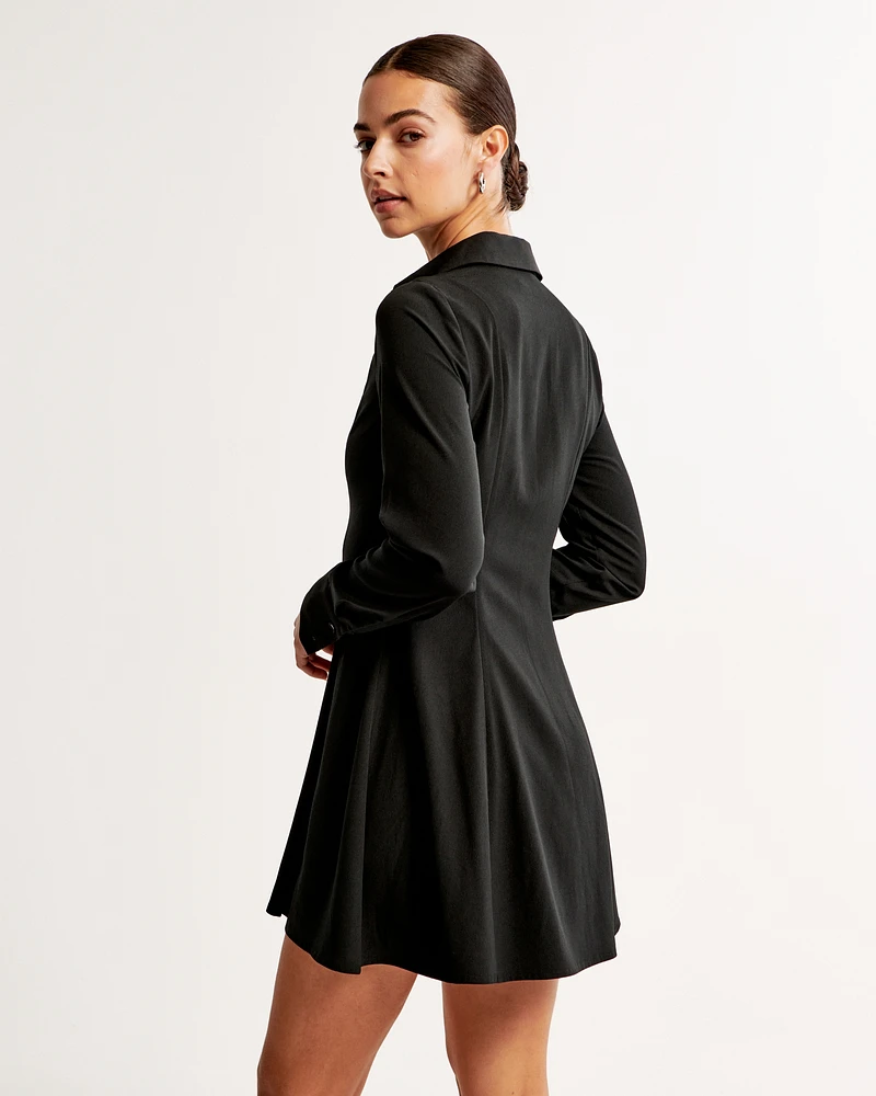 Long-Sleeve Crepe Shirt Dress