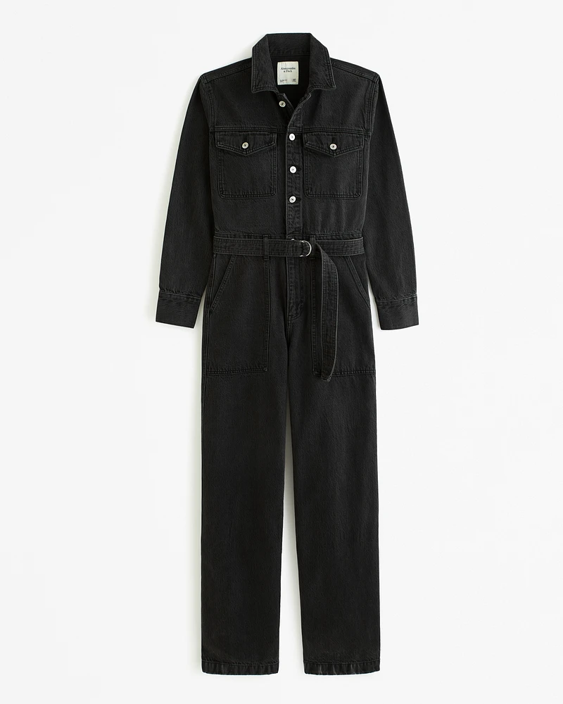 Long-Sleeve Denim Jumpsuit