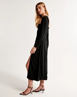 Long-Sleeve Squareneck Midi Dress