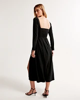 Long-Sleeve Squareneck Midi Dress