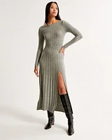 Long-Sleeve Slash Maxi Sweater Dress