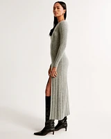 Long-Sleeve Slash Maxi Sweater Dress