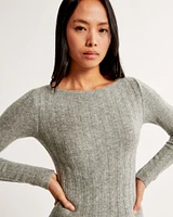 Long-Sleeve Slash Maxi Sweater Dress