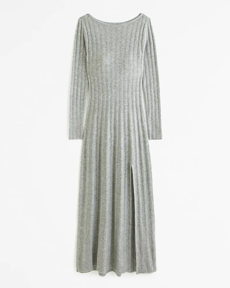 Long-Sleeve Slash Maxi Sweater Dress