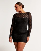 Long-Sleeve Mesh Mini Dress