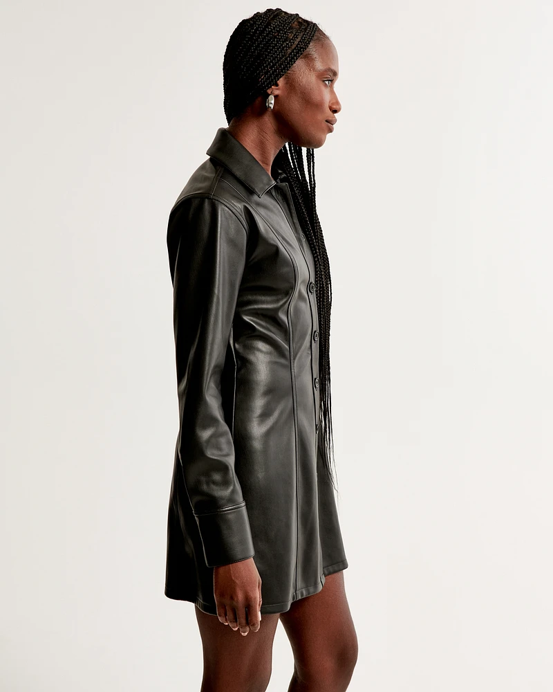 Vegan Leather Shirt Dress